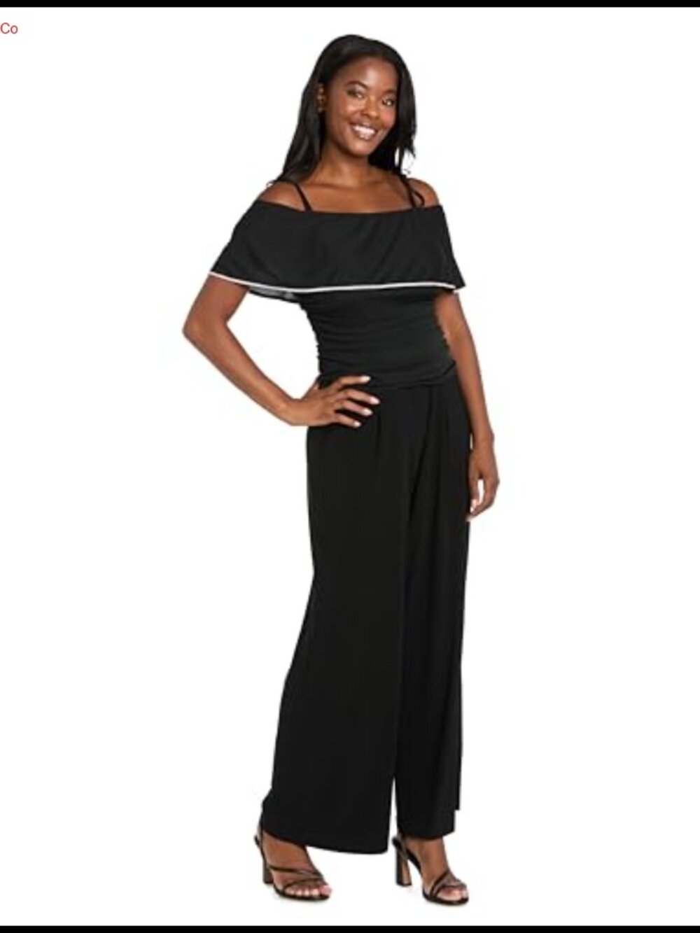 Off Shoulder Ruched Jumpsuit Rhinestone Trim Wide-Leg Formal - Picture 2 of 3